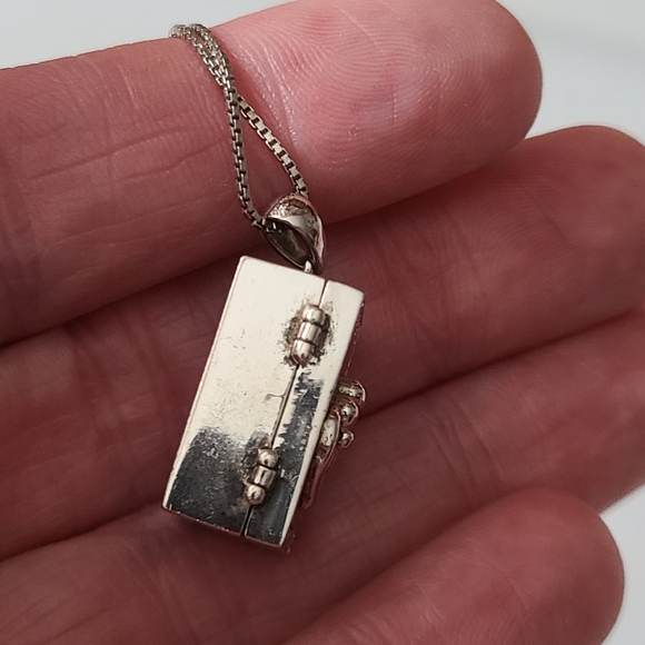 Vintage 925 real diamonds box couple & child necklace 80's photo Locket chain - Picture 9 of 16